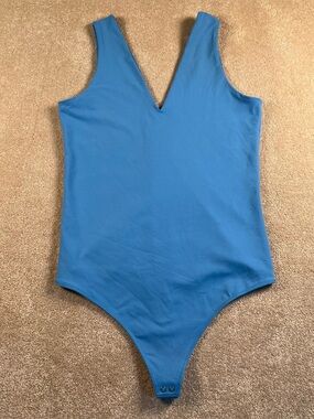 Abercrombie & Fitch Bodysuit Basic Top Blue V Neck Solid Soft AF Women's Medium
